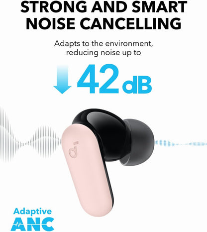 Soundcore P30i by Anker Noise Cancelling Earbuds, Strong and Smart Noise Cancelling, Powerful Bass, 45H Playtime, 2-in-1 Case and Phone Stand, IP54, Wireless Earbuds, Bluetooth 5.4 (Pink) (Renewed)