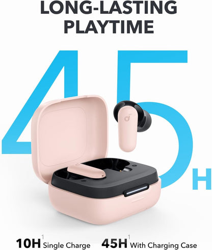 Soundcore P30i by Anker Noise Cancelling Earbuds, Strong and Smart Noise Cancelling, Powerful Bass, 45H Playtime, 2-in-1 Case and Phone Stand, IP54, Wireless Earbuds, Bluetooth 5.4 (Pink) (Renewed)
