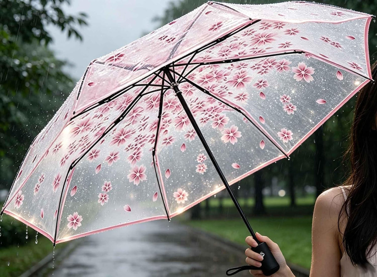 Clear Folding Umbrella, Windproof Compact Travel Umbrella