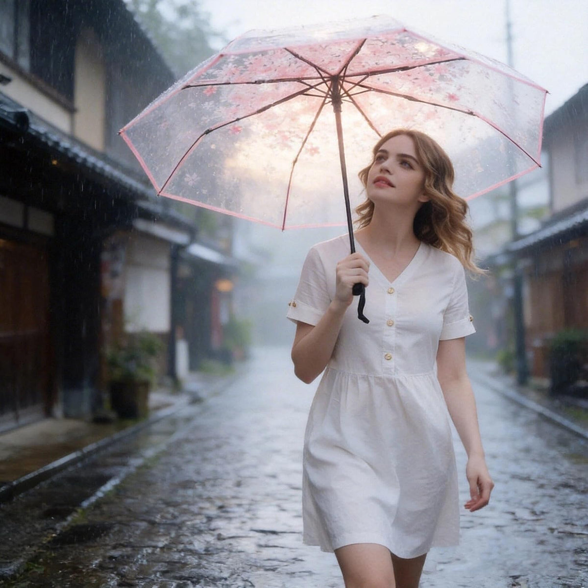 Clear Folding Umbrella, Windproof Compact Travel Umbrella