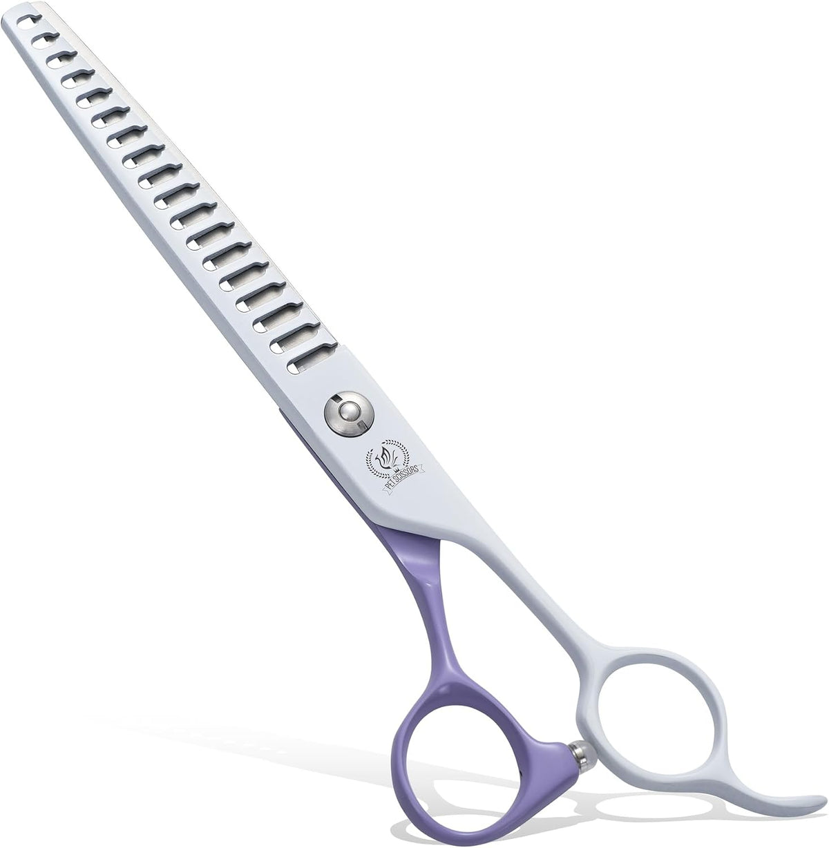 7" Professional Chunker Dog Grooming Scissors, Japanese 440C Stainless Steel, Handcrafted Precision Trimming Shears for Face, Body, and Paws, Pink-White