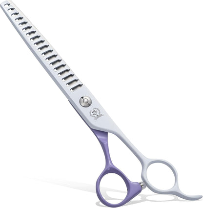 7" Professional Chunker Dog Grooming Scissors, Japanese 440C Stainless Steel, Handcrafted Precision Trimming Shears for Face, Body, and Paws, Pink-White