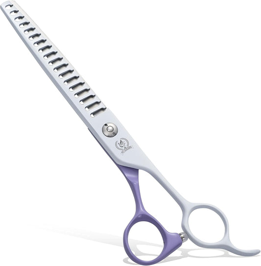 7" Professional Chunker Dog Grooming Scissors, Japanese 440C Stainless Steel, Handcrafted Precision Trimming Shears for Face, Body, and Paws, Pink-White