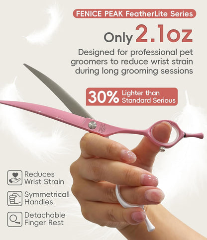 7" Professional Chunker Dog Grooming Scissors, Japanese 440C Stainless Steel, Handcrafted Precision Trimming Shears for Face, Body, and Paws, Pink-White