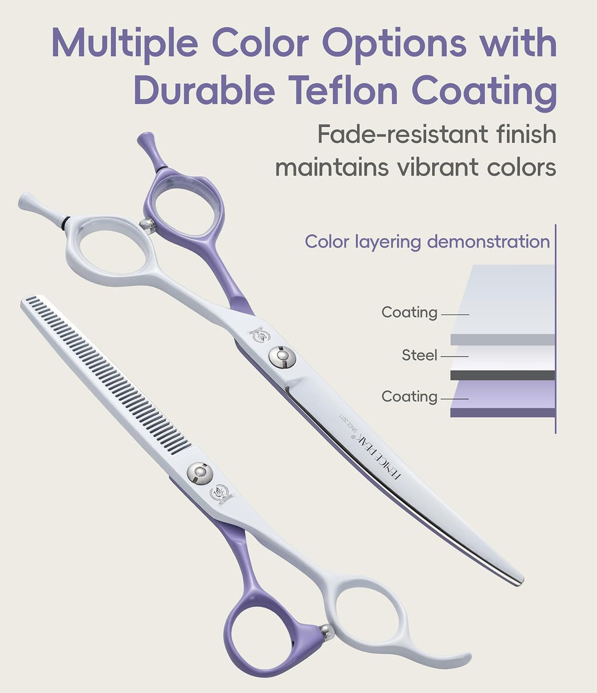 7" Professional Chunker Dog Grooming Scissors, Japanese 440C Stainless Steel, Handcrafted Precision Trimming Shears for Face, Body, and Paws, Pink-White