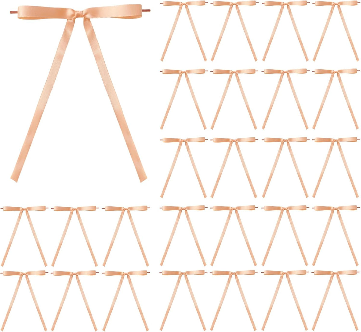 Meseey 30 Pcs Peach Satin Bows with Twist Ties 5x7 Inch Pre-Tied Premade Ribbon Bows for Wedding, Baby Shower, Spring, Summer, Birthday, Christmas Tree, Wreath, Gift Wrapping & Home Decorations