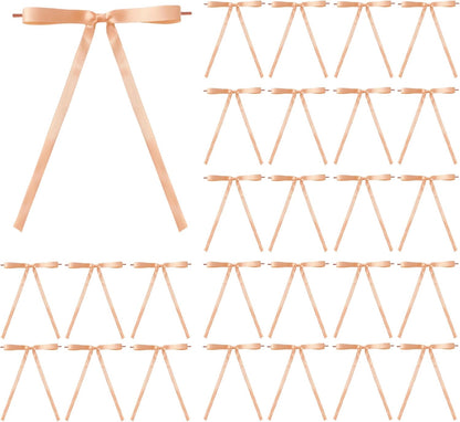 Meseey 30 Pcs Peach Satin Bows with Twist Ties 5x7 Inch Pre-Tied Premade Ribbon Bows for Wedding, Baby Shower, Spring, Summer, Birthday, Christmas Tree, Wreath, Gift Wrapping & Home Decorations