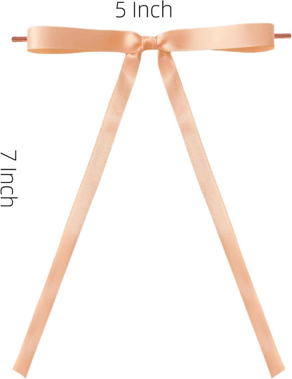 Meseey 30 Pcs Peach Satin Bows with Twist Ties 5x7 Inch Pre-Tied Premade Ribbon Bows for Wedding, Baby Shower, Spring, Summer, Birthday, Christmas Tree, Wreath, Gift Wrapping & Home Decorations
