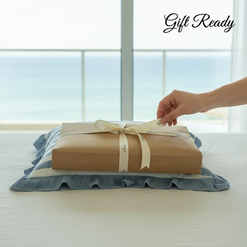 Cotton Ruffle Bold Striped Pink Pillowcases Set of 2 Soft Standard Size Sham Covers for Farmhouse Minimalist Bedding