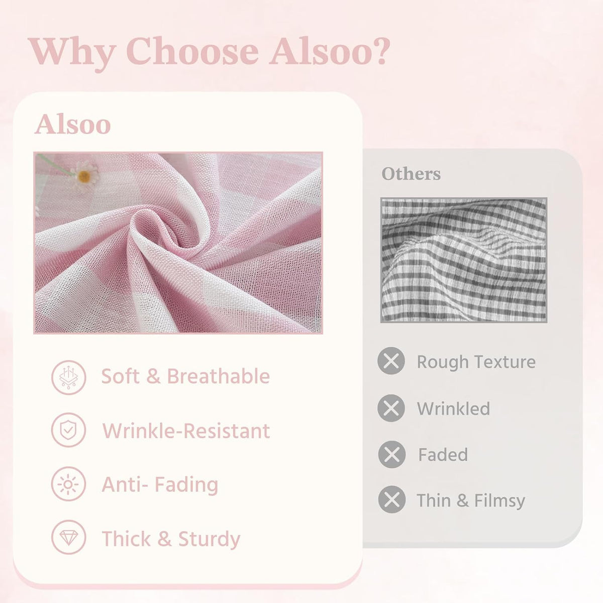 Pink Gingham Tablecloth Round 60 inch, Summer Washable Checkered Plaid Table Cloth Cotton Linen Fabric for Mothers Valentine's Day Outdoor Picnic Party