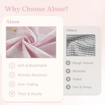 Pink Gingham Tablecloth Round 60 inch, Summer Washable Checkered Plaid Table Cloth Cotton Linen Fabric for Mothers Valentine's Day Outdoor Picnic Party