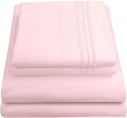 1800 Thread Count Sheet Set – Soft Egyptian Quality Brushed Microfiber Sheets – Luxury Bedding Set with Flat Sheet, Fitted Sheet, Pillow Cases, Queen, Pale Pink, Sheet Set