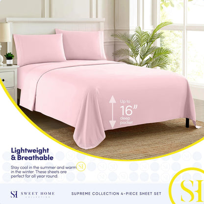 1800 Thread Count Sheet Set – Soft Egyptian Quality Brushed Microfiber Sheets – Luxury Bedding Set with Flat Sheet, Fitted Sheet, Pillow Cases, Queen, Pale Pink, Sheet Set