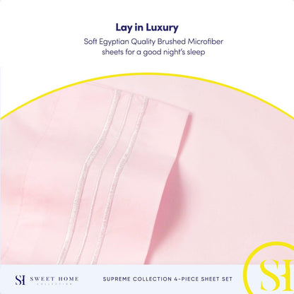 1800 Thread Count Sheet Set – Soft Egyptian Quality Brushed Microfiber Sheets – Luxury Bedding Set with Flat Sheet, Fitted Sheet, Pillow Cases, Queen, Pale Pink, Sheet Set