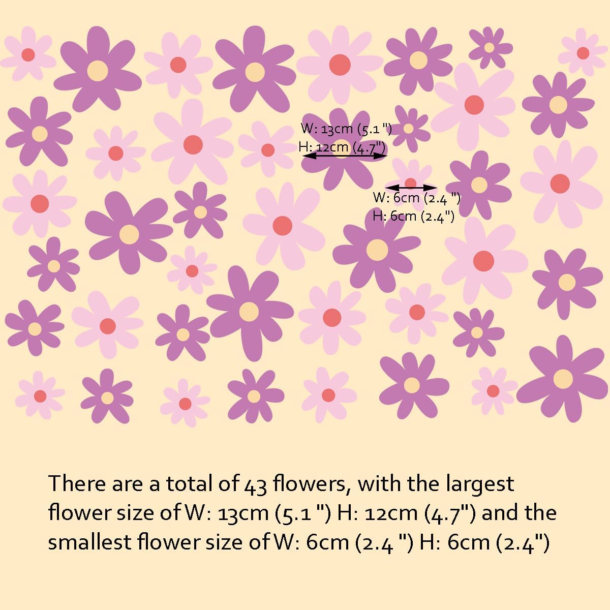 Pink Purple Daisy Flower Wall Art Stickers Boho Floral Wall Decals for Nursery, Living Room, Girls Bedroom