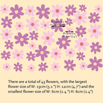 Pink Purple Daisy Flower Wall Art Stickers Boho Floral Wall Decals for Nursery, Living Room, Girls Bedroom