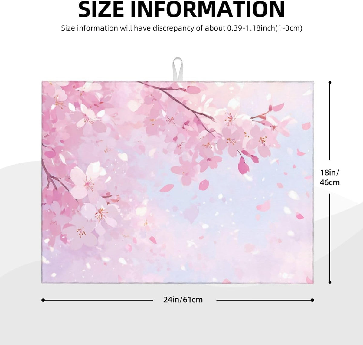 Dish Drying Mat Japanese Art Cherry Blossom Pink for Kitchen Counter Absorbent 18x24 Inch Microfiber Dishes Plate Glass Dry Draining Pad Reversible Washable