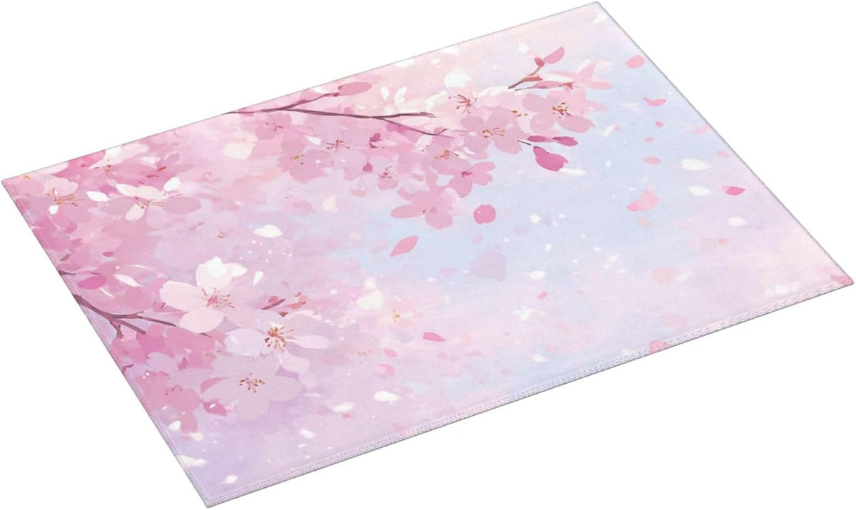 Dish Drying Mat Japanese Art Cherry Blossom Pink for Kitchen Counter Absorbent 18x24 Inch Microfiber Dishes Plate Glass Dry Draining Pad Reversible Washable