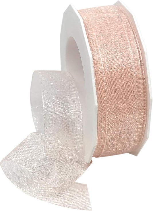 Sheer Organza Ribbon, 7/8 inch by 25 Yards, Blush Peach, 91805/25-034