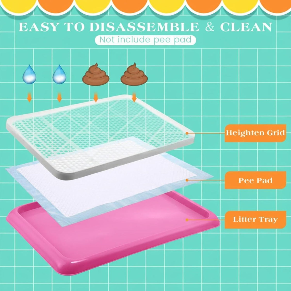 Dog Pee Pad Holder Potty Tray Portable Dog Litter Box Toilet Training for Indoor Outdoor Small Medium Large Pet Puppy(Pink,25.59 x 18.9 Inches,2 Pcs)