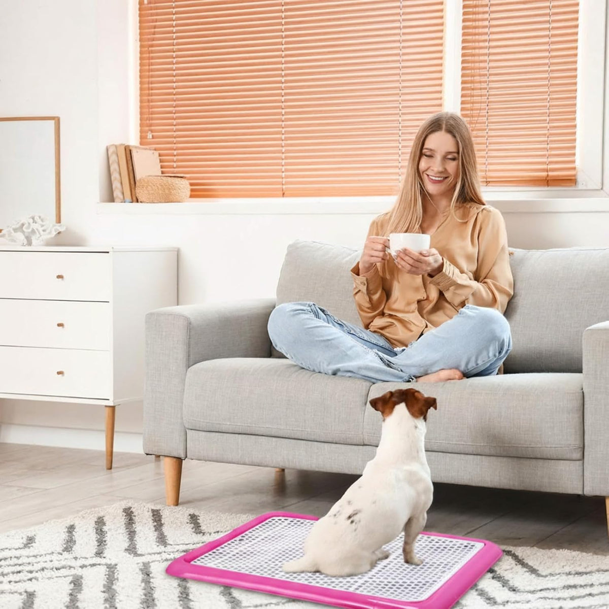 Dog Pee Pad Holder Potty Tray Portable Dog Litter Box Toilet Training for Indoor Outdoor Small Medium Large Pet Puppy(Pink,25.59 x 18.9 Inches,2 Pcs)