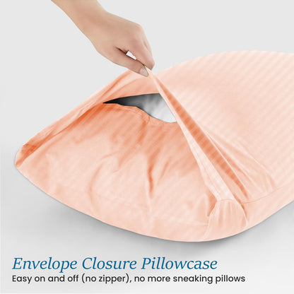 1000 Series Long-Staple Cotton Standard (20x26) Pillowcases Set of 2 - Envelope Closure, (Stripe, Peach)
