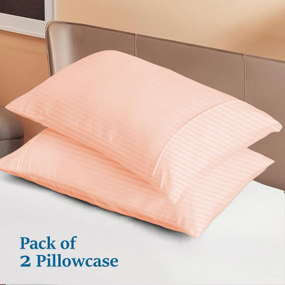 1000 Series Long-Staple Cotton Standard (20x26) Pillowcases Set of 2 - Envelope Closure, (Stripe, Peach)