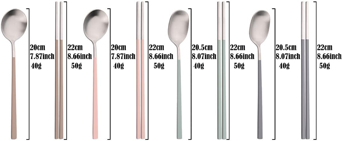 8-piece Pink Korean Chopstick and Spoon Set Service for 4 Matte Stainless Steel Flat Chopsticks Soup Spoons Set Satin Finished Dishwasher Safe for Noodles Sushi