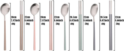 8-piece Pink Korean Chopstick and Spoon Set Service for 4 Matte Stainless Steel Flat Chopsticks Soup Spoons Set Satin Finished Dishwasher Safe for Noodles Sushi