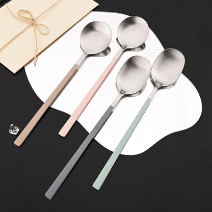 8-piece Pink Korean Chopstick and Spoon Set Service for 4 Matte Stainless Steel Flat Chopsticks Soup Spoons Set Satin Finished Dishwasher Safe for Noodles Sushi
