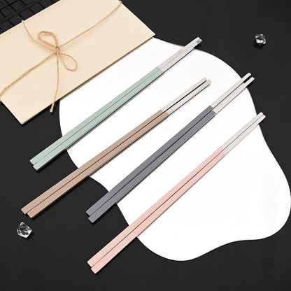 8-piece Pink Korean Chopstick and Spoon Set Service for 4 Matte Stainless Steel Flat Chopsticks Soup Spoons Set Satin Finished Dishwasher Safe for Noodles Sushi