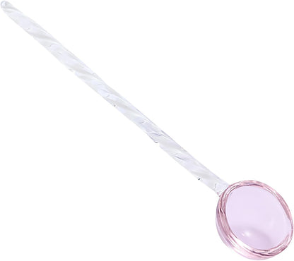 Glass Coffee Stirring Spoons Clear Crystal Cocktail Mixing Spoon Candy Color Teaspoons Ice Cream Jam Yogurt Salt Sugar Scoop Swizzle Stick Stirrer for Bar Cafe Party Banquet (Pink-A)