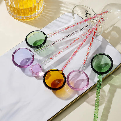 Glass Coffee Stirring Spoons Clear Crystal Cocktail Mixing Spoon Candy Color Teaspoons Ice Cream Jam Yogurt Salt Sugar Scoop Swizzle Stick Stirrer for Bar Cafe Party Banquet (Pink-A)