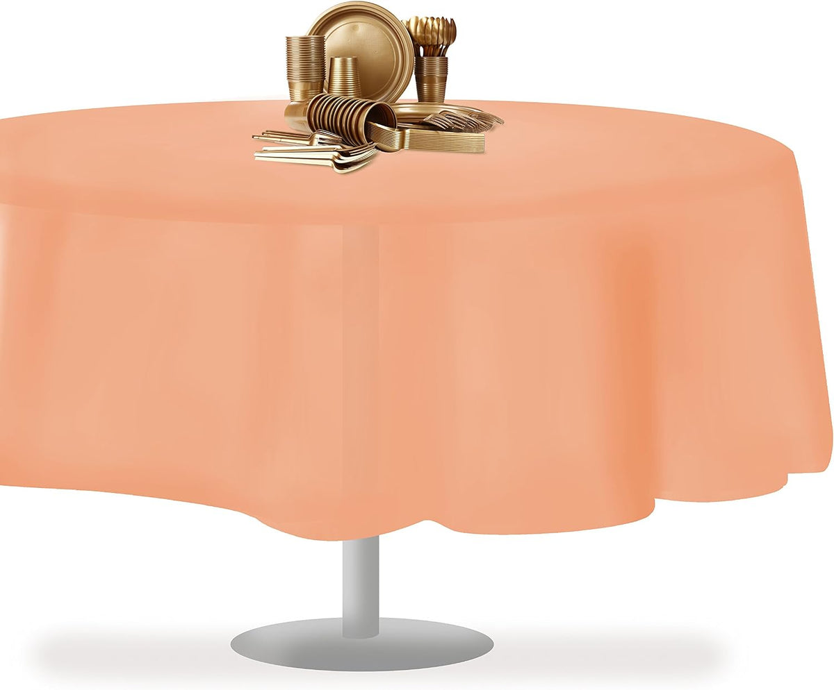 Peach 1 Pack Premium Disposable Plastic Tablecloth 84" Inch Round Table Cover