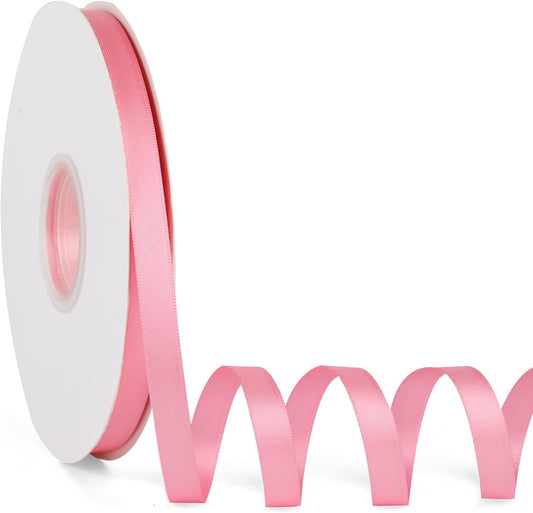 Peach Pink 3/8" X 50 Yards Solid Color Satin Ribbon, Double Faced High Density Polyester Fabric Ribbon for Gifts Wrapping, Wedding, Party, Crafts, Hair Bows, Home DIY Decor Ornaments