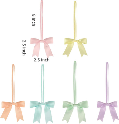 Meseey 60pcs 8 Inch Stretch Elastic Loops with Premade Pastel Pink/Purple/Yellow/Blue/Green/Peach Ribbon Bows for Gift Wrapping,Baby Showers,Weddings,Christmas Boxes(8",Patstel)