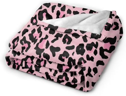 Black and Pink Leopard Throw Blankets All Season Ultra Soft Warm Fleece Blanket for Home Bed Sofa Couch Chair Outdoor Travel Camping 40x30 Inch