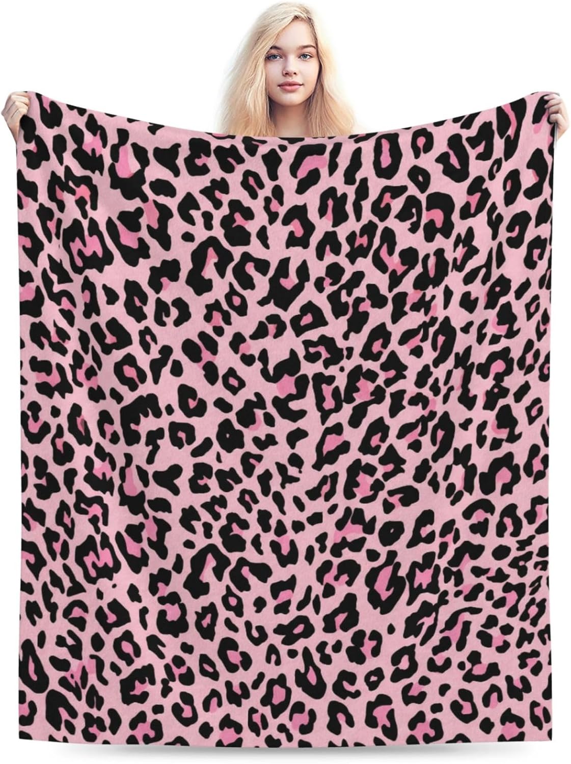 Black and Pink Leopard Throw Blankets All Season Ultra Soft Warm Fleece Blanket for Home Bed Sofa Couch Chair Outdoor Travel Camping 40x30 Inch