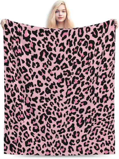Black and Pink Leopard Throw Blankets All Season Ultra Soft Warm Fleece Blanket for Home Bed Sofa Couch Chair Outdoor Travel Camping 40x30 Inch