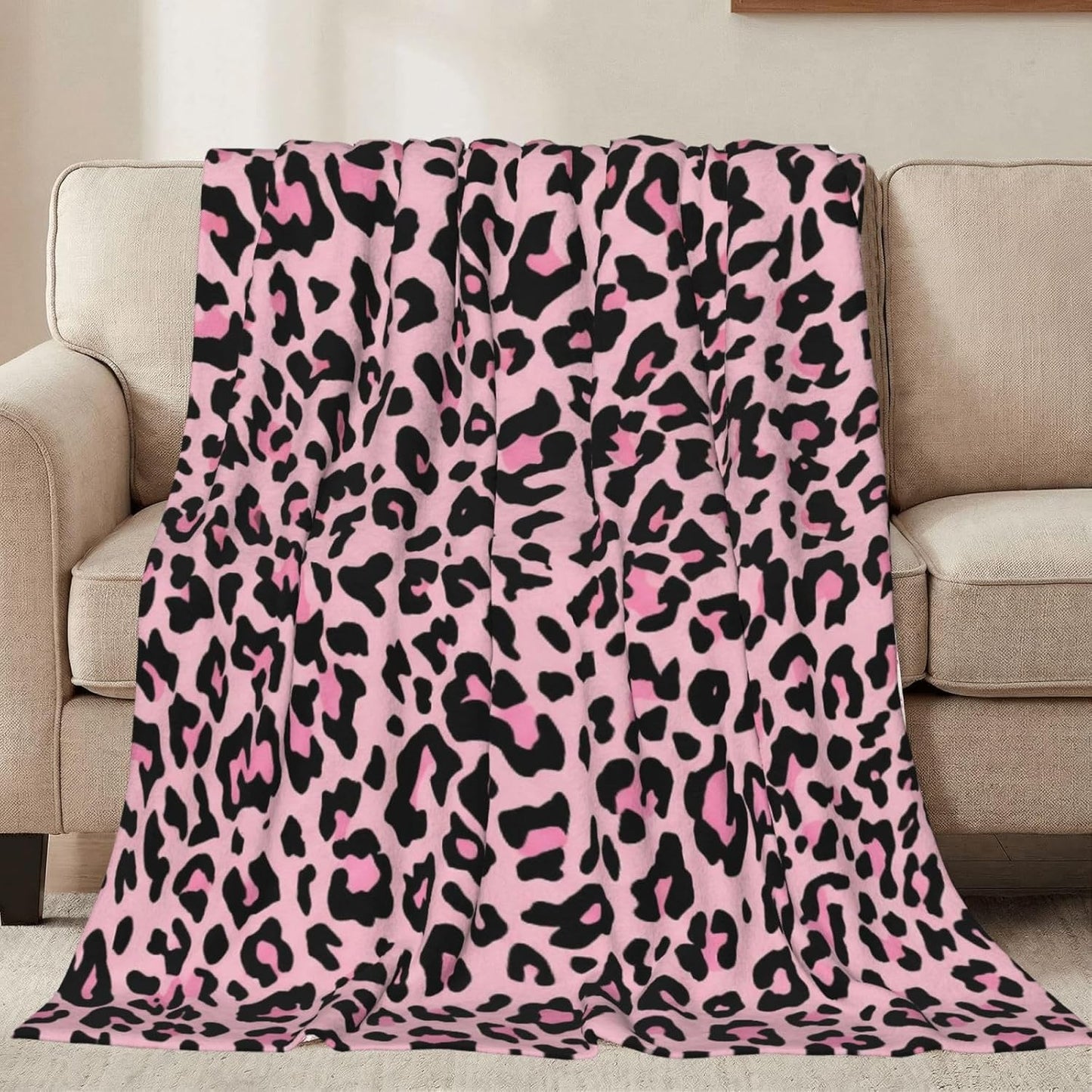 Black and Pink Leopard Throw Blankets All Season Ultra Soft Warm Fleece Blanket for Home Bed Sofa Couch Chair Outdoor Travel Camping 40x30 Inch