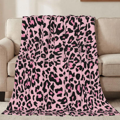 Black and Pink Leopard Throw Blankets All Season Ultra Soft Warm Fleece Blanket for Home Bed Sofa Couch Chair Outdoor Travel Camping 40x30 Inch
