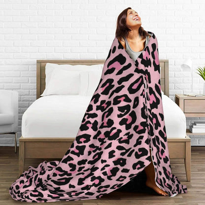 Black and Pink Leopard Throw Blankets All Season Ultra Soft Warm Fleece Blanket for Home Bed Sofa Couch Chair Outdoor Travel Camping 40x30 Inch