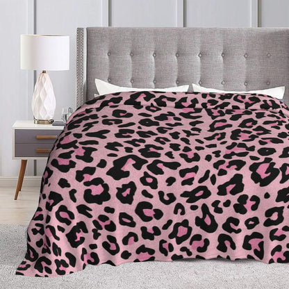 Black and Pink Leopard Throw Blankets All Season Ultra Soft Warm Fleece Blanket for Home Bed Sofa Couch Chair Outdoor Travel Camping 40x30 Inch
