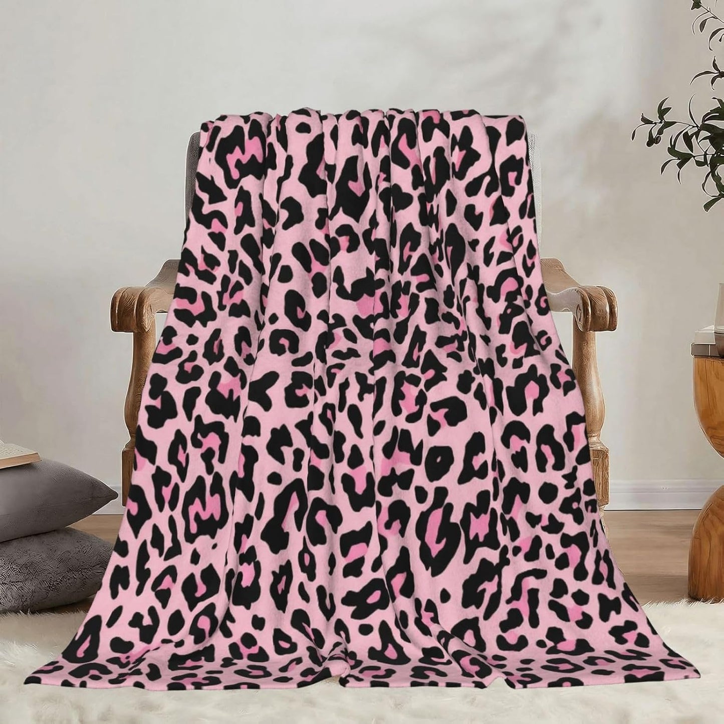Black and Pink Leopard Throw Blankets All Season Ultra Soft Warm Fleece Blanket for Home Bed Sofa Couch Chair Outdoor Travel Camping 40x30 Inch