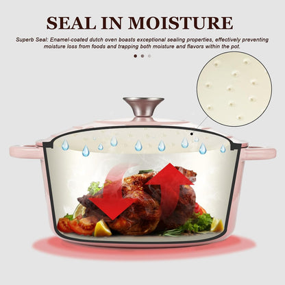 Enameled Cast Iron Dutch Oven - 7QT Pot with Lid Cookbook