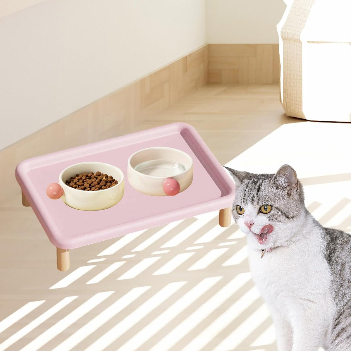 Raised Pet Feeder Stand Water Bowl Dispenser Stand Versatile Protect Neck Comfort Easy to Supplies Elevated Holder, Pink