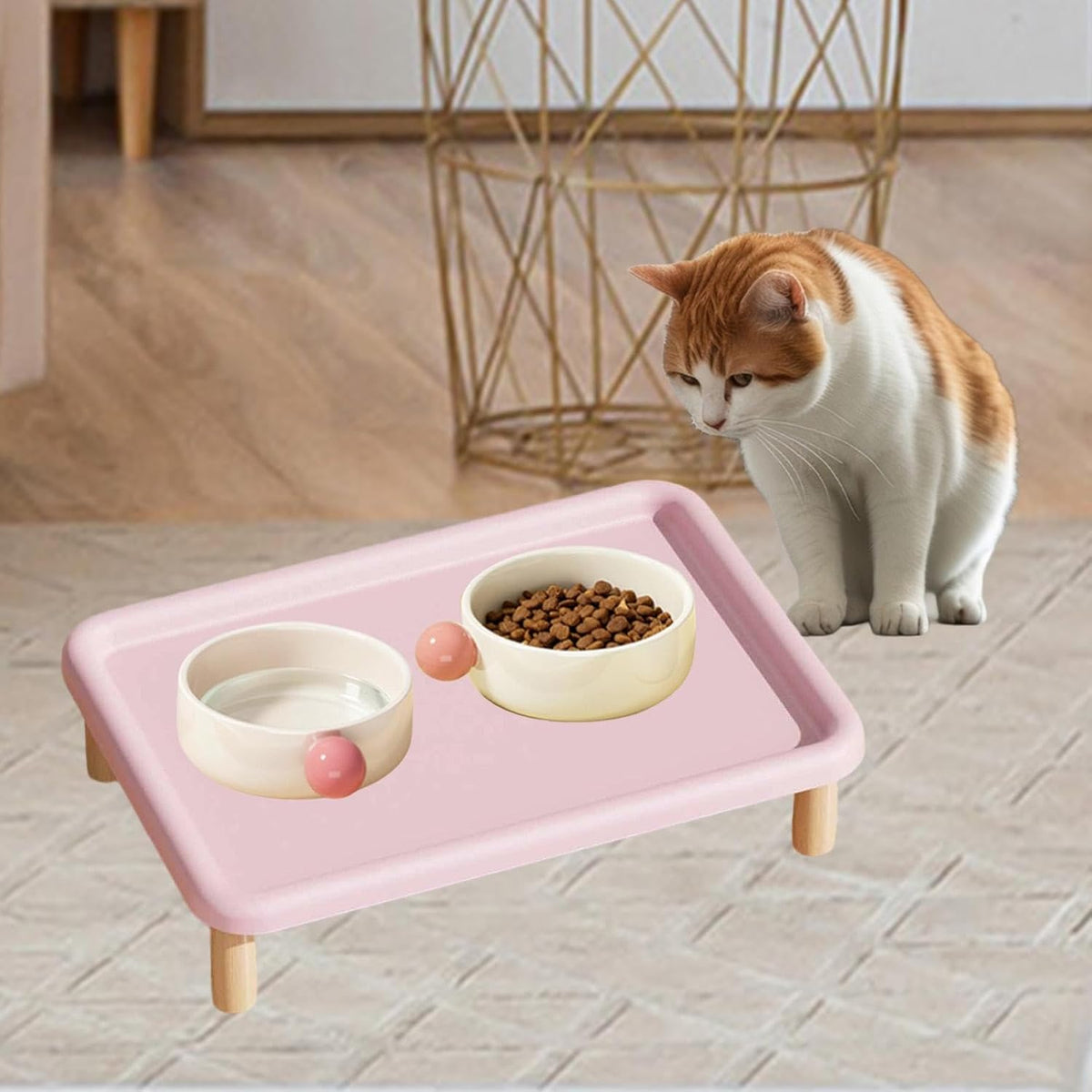 Raised Pet Feeder Stand Water Bowl Dispenser Stand Versatile Protect Neck Comfort Easy to Supplies Elevated Holder, Pink