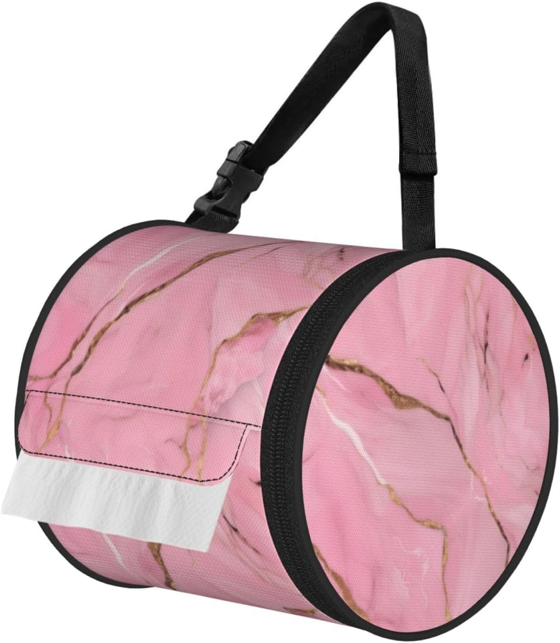Pink Marble Texture Print Cylinder Tissue Box Cover Portable Tissue Holder for Bathroom Car Office Home Indoor Outdoor
