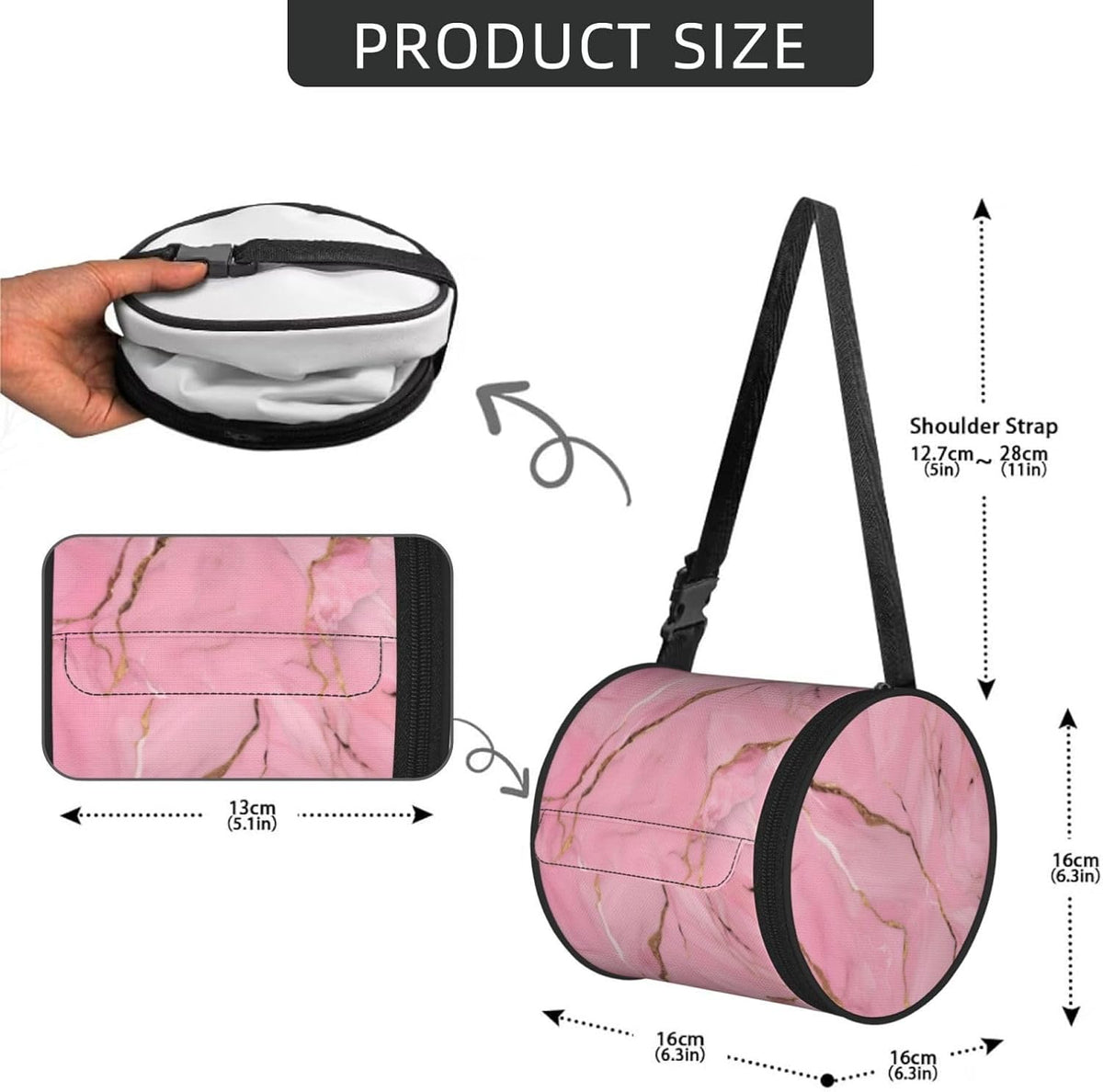 Pink Marble Texture Print Cylinder Tissue Box Cover Portable Tissue Holder for Bathroom Car Office Home Indoor Outdoor