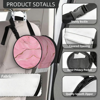 Pink Marble Texture Print Cylinder Tissue Box Cover Portable Tissue Holder for Bathroom Car Office Home Indoor Outdoor